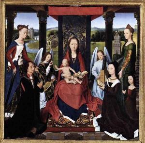 The Donne Triptych [detail: 2, central panel] by (manner of) Memling, Hans