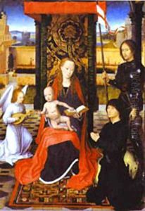 The Virgin And Child With An Angel St George And A Donor 1470-80 by (manner of) Memling, Hans