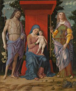 Virgin And Child With The Magdalen And St John The Baptist by Andrea Mantegna