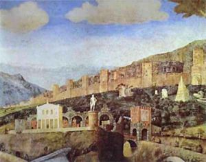 Marquess Ludovico Greeting His Son Cardinal Francesco Gonzaga Detail 3 1465-74 by Andrea Mantegna