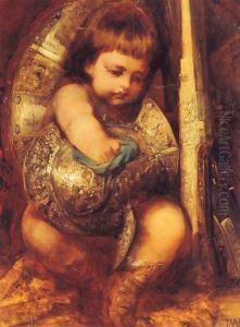 Ein Putto reinigt die Waffen des Mars by Hans Makart