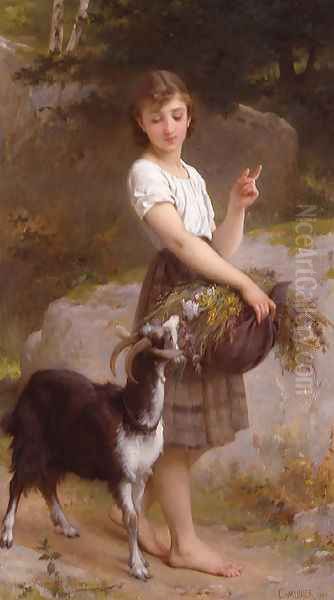 Young Girl With Goat & Flowers - view 1
