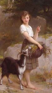 Young Girl With Goat & Flowers