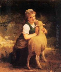 Young Girl With Lamb by Emile Munier