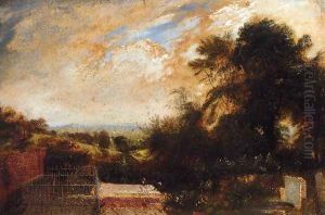 A Country Graveyard, Possibly Bunhill Fields, Finsbury, A Wooded Landscape Beyond