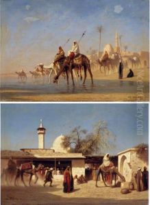 Un Gue En Bas Egypte; Une Rue A Damas: A Pair Of Paintings Un Gue En Bas Egypte; Une Rue A Damas: A Pair Of Paintings