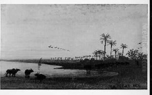 Charles-theodore Frere Les Bords Du Nil Aquarelle by Ch. Theodore, Bey Frere