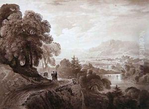 Travellers on a road above a river 1821