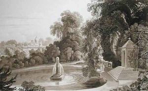 View of the Temple of Suryah and the Fountain of Mahah Doo with a distant view of the north side of the Mansion House