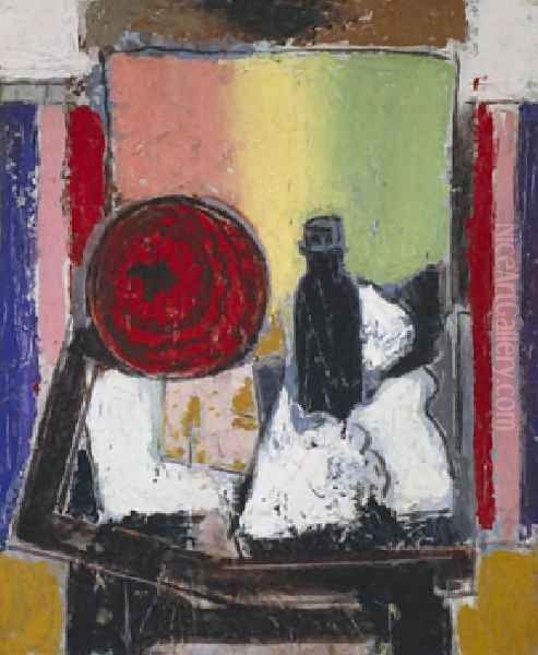 Still Life With Red Bowl And Black Bottle - view 1