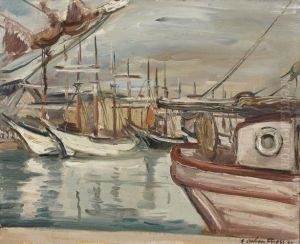 Les Deux Voiliers Blancs Ou Le Pescador Au Bassin, Saint-malo by Emile-Othon Friesz