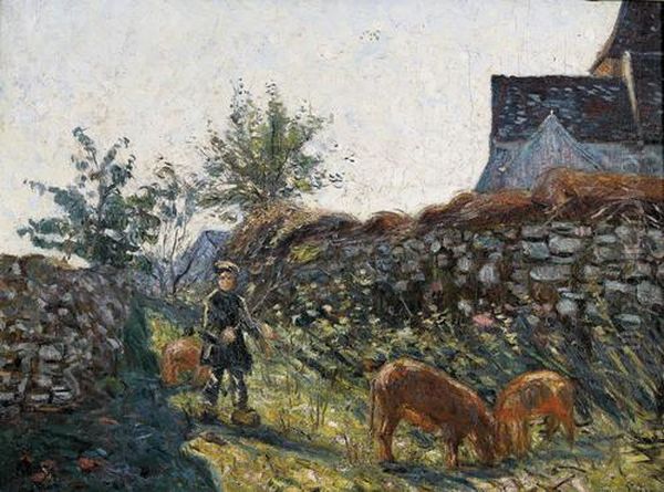 Sonnige Dorfpartie Mit Jungem Schweinehirt - view 1
