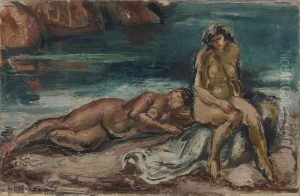 Deux Baigneuses Dans Les Rochers Ou Nus Sur La Plage - view 1