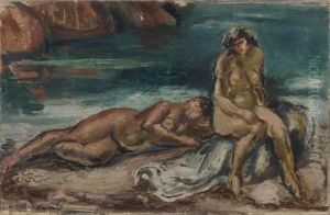 Deux Baigneuses Dans Les Rochers Ou Nus Sur La Plage by Emile-Othon Friesz