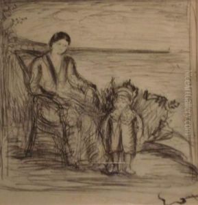 Mere Et Enfant Sur La Terrasse Au-dessus De La Mer by Emile-Othon Friesz