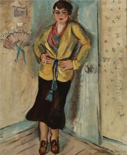 Femme A La Cigarette Devant La Porte Bleue - view 1