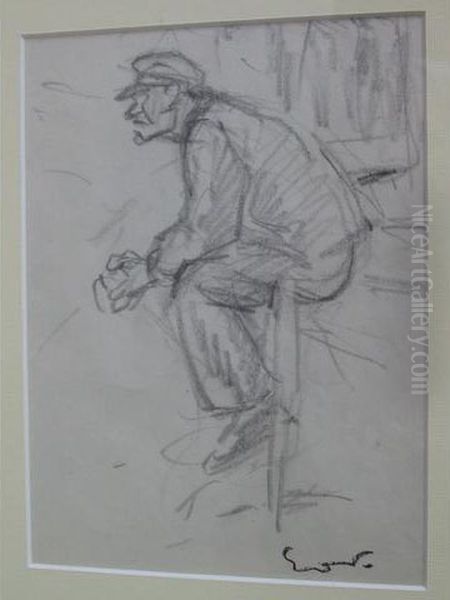 Emile Othen - - "pecheurs Assis" Dessin - 24x18cm - view 1