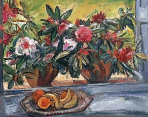 Bouquet De Rhododendrons Et Coupe De Fruits by Emile-Othon Friesz