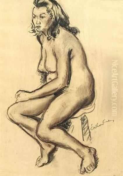 Modele Nue Au Tabouret. - view 1
