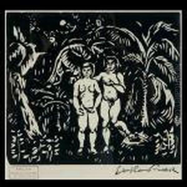 Adam & Eve.
Woodblock. - view 1