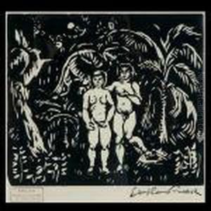 Adam &amp; Eve.
Woodblock.