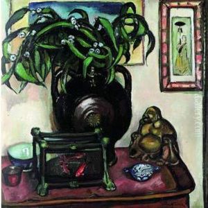 Nature Morte Au Bouddha Et Aux Poissons Rouges