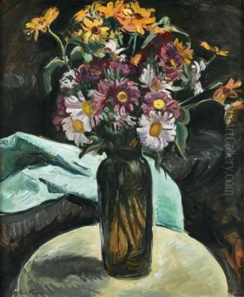 Vase De Fleurs Au Drape Vert - view 1
