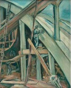 Ouvriers Sur Des Echafaudages, Hangar A Istres by Emile-Othon Friesz