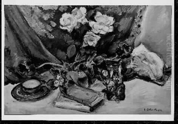 Nature Morte Aux Livres Et Fleurs - view 1