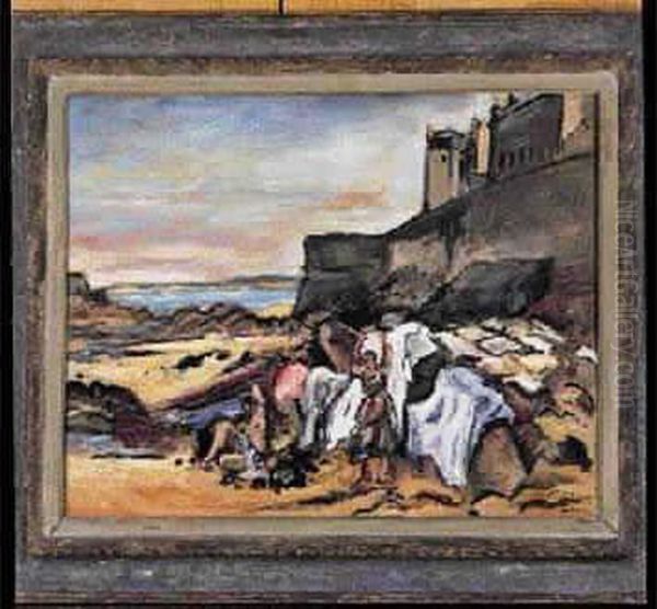 Baigneuse Et Lavandiere Sous Les Remparts De Saint-malo (1937) - view 1
