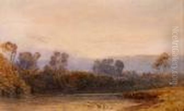 River Scene With Figure And Dog - view 1