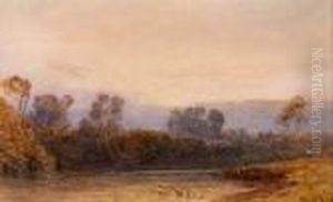 River Scene With Figure And Dog