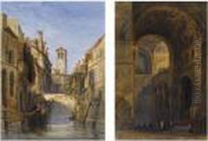 A Canal, Venice; The Interior Of Saint Mark's Basilica, Venice by George Arthur Fripp