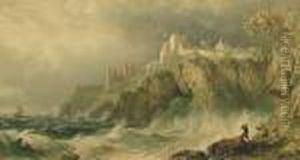 Figures In A Rocky Cove, A Castle Beyond, Possibly Tenby Figures In A Rocky Cove, A Castle Beyond, Possibly Tenby