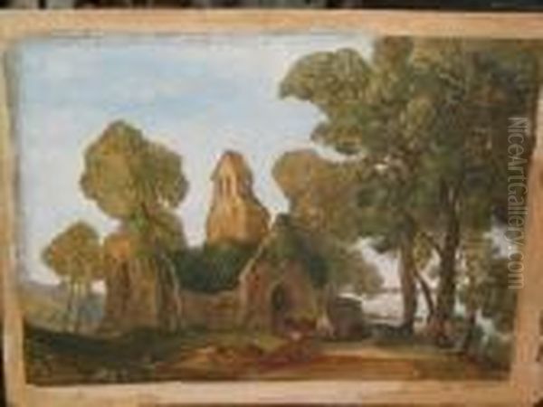 Shepherd And Cattle Before Abbey Ruins, The Coast Beyond - view 1