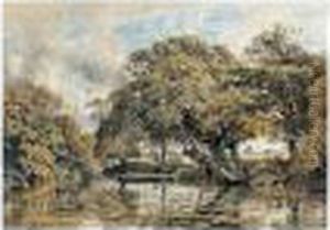 Ducks On A River With Cattle Grazing On The Banks Beyond by George Arthur Fripp