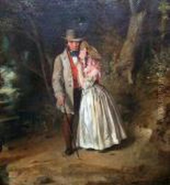 Courting Couple On A Woodland Path - view 1