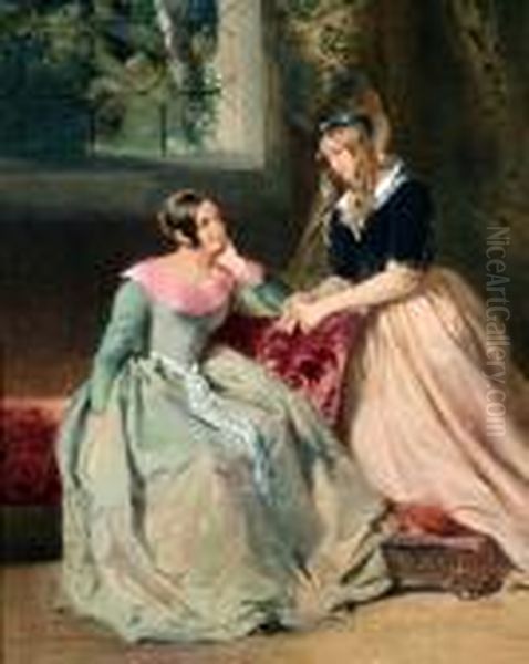 Two Elegant Young Ladies In Conversation - view 1