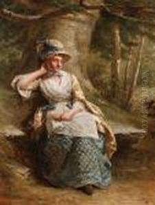 Reverie, A Lady Seated Under A Large Oak Tree by William Powell Frith