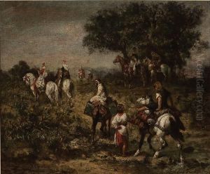 Arab Caravan On Horseback by Eugene Fromentin