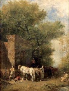 Chevaux Arabes A L'abreuvoir by Eugene Fromentin