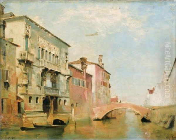 Canal Della Misericordia, 
Quartier De La Place Des Maures A Venise [ ; View Of Canal Della 
Misericordia, Venezia ; Oil On Panel Signed Lower Right Eug. Fr.] - view 1
