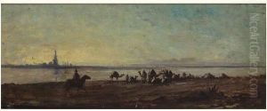 La Caravane Au Soleil Couchant by Eugene Fromentin