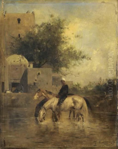 Horses Watering In A River - view 1