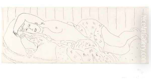 Nu couche, drape dans une etoffe fleurie - view 1