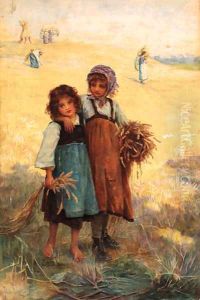 Young girls at the edge of a cornfield by Frederick Morgan