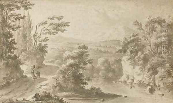 Travellers in an extensive landscape - view 1