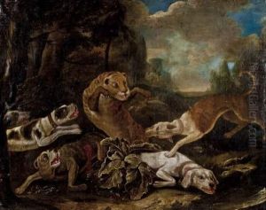 Attaque D'un Lion Par Des Chiens by Jan Fyt