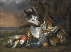 A Still Life In An Exterior With
 Dead Game, Including A Brace Ofgrouse, A Kingfisher And Songbirds