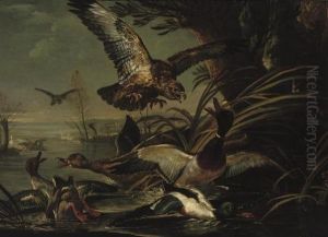 A Bird Of Prey Attacking Ducks On A River by Jan Fyt